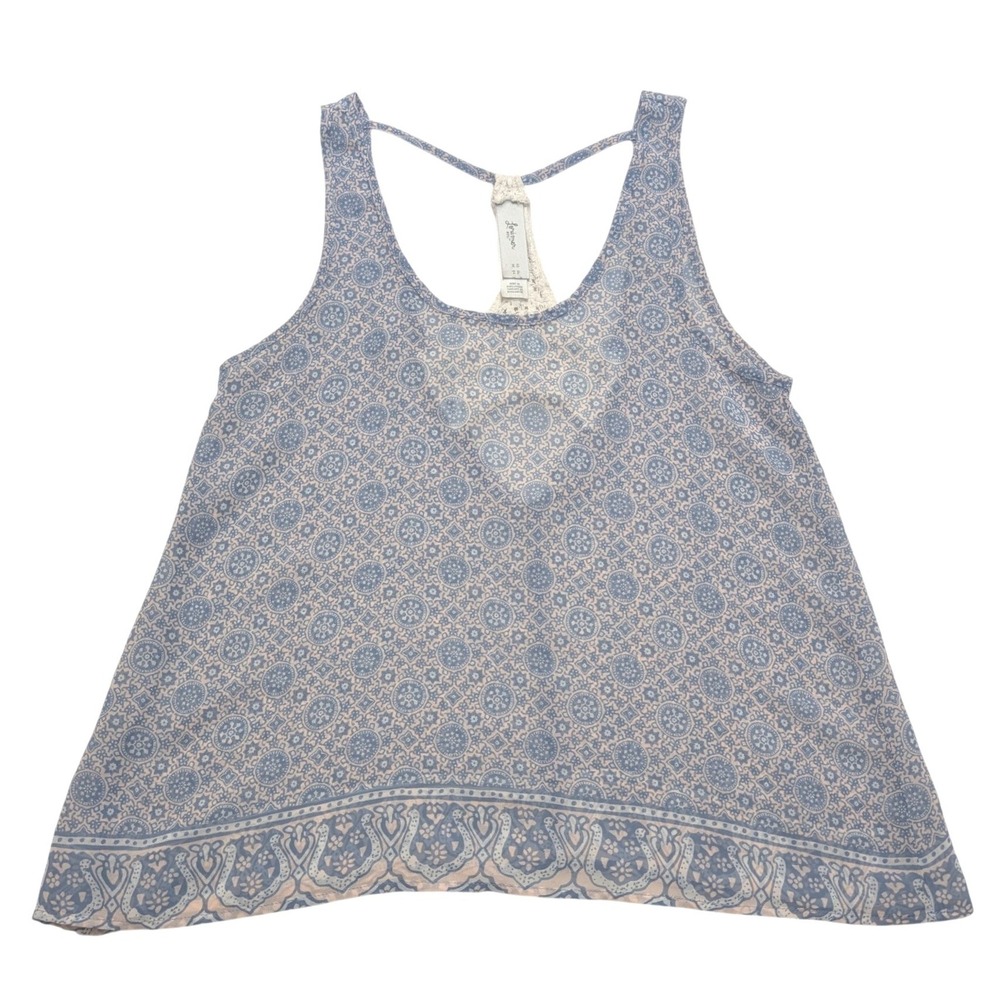 Lorimer NYC Tank Top Womens XS Blue Pink Medallion Crochet Lace Back Boho